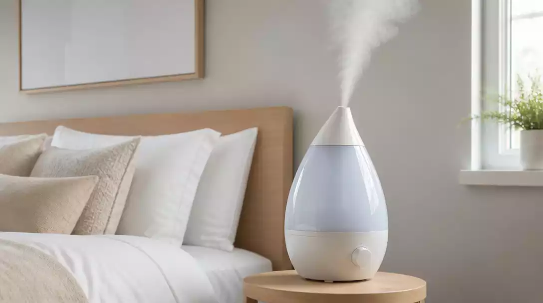 Modern Crane humidifier in a minimalist bedroom setting