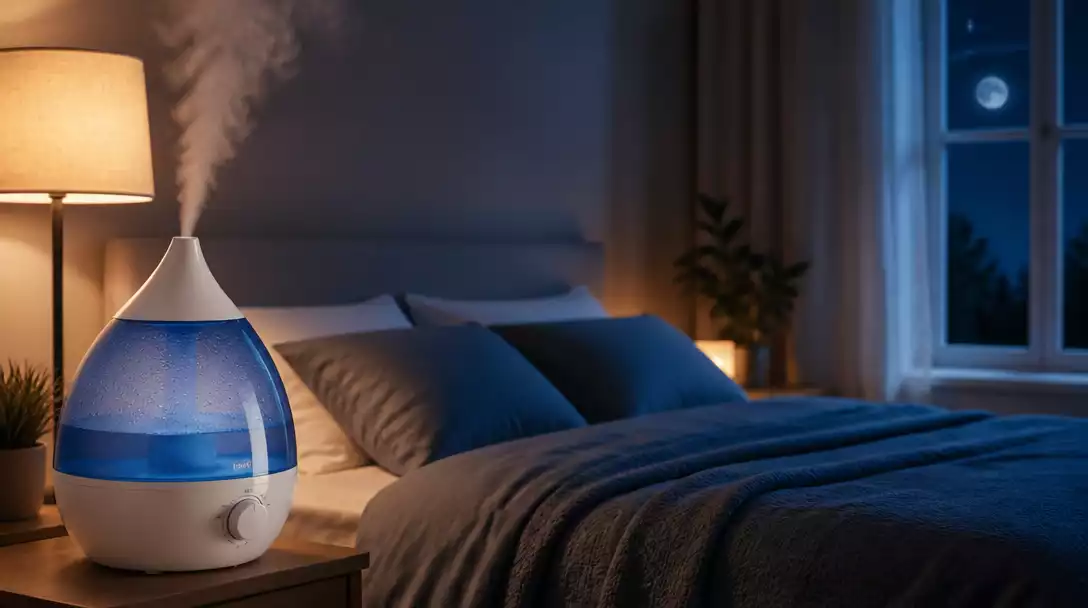 Aqua Oasis Humidifier in a modern bedroom setting, promoting better sleep