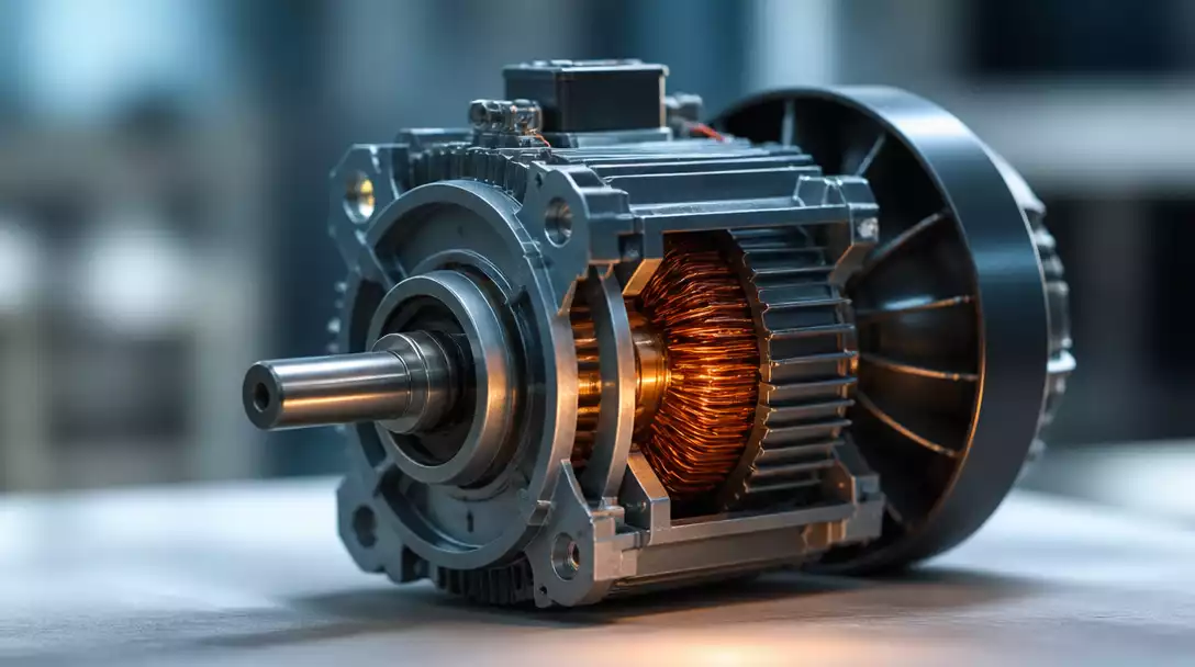 Close-up of a dehumidifier fan motor with a subtle glow, highlighting its mechanical parts against a soft, blurred background