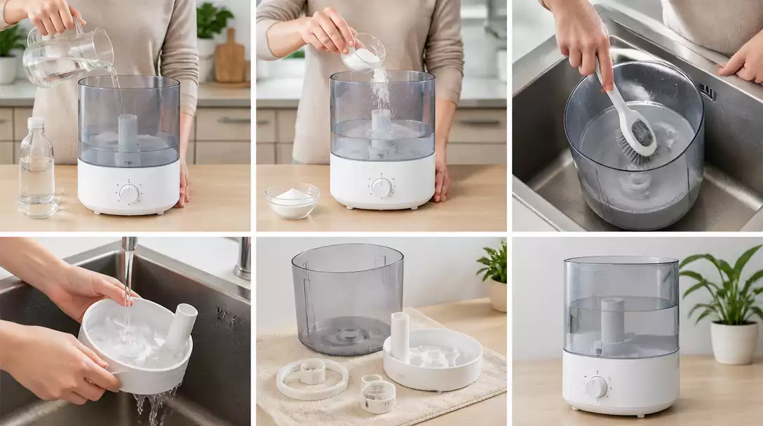 Person cleaning a Govee humidifier with vinegar and baking soda