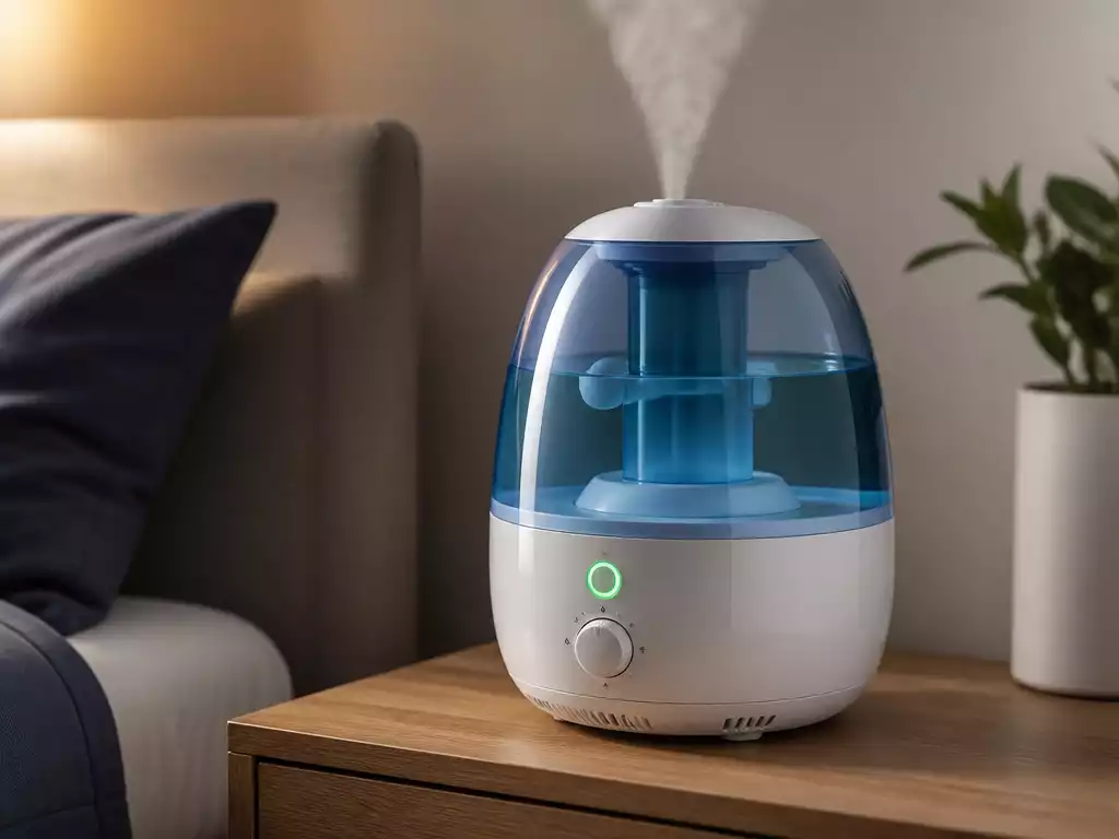 Vicks humidifier with a glowing reset light, clean and modern design