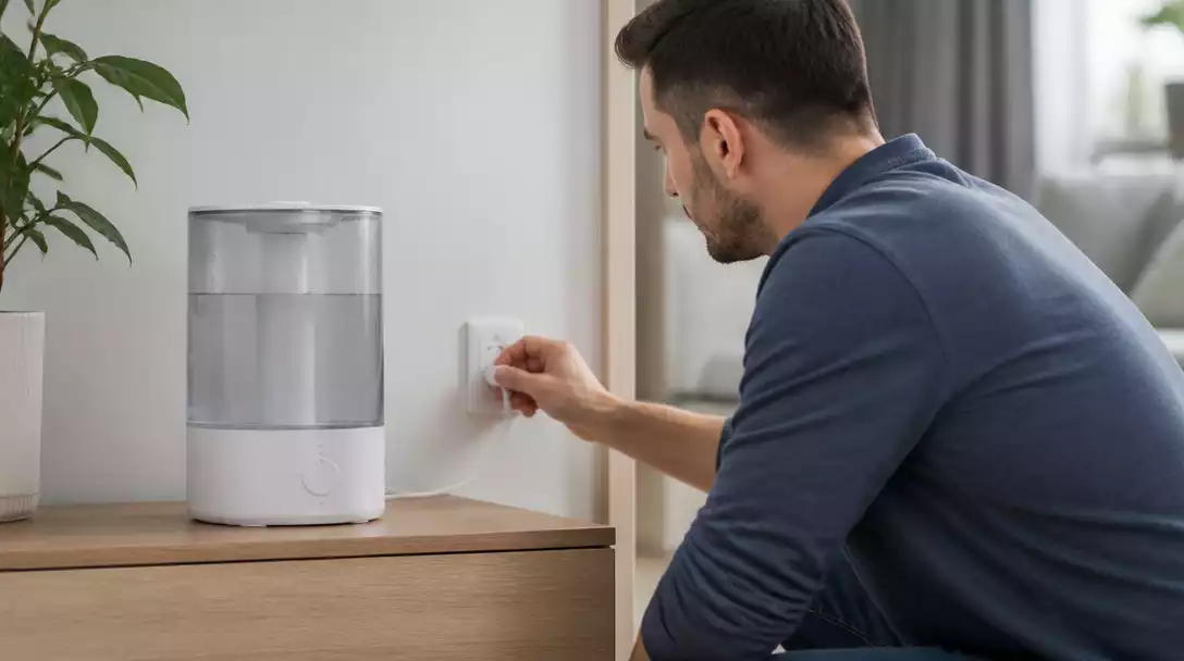 Person checking a Govee humidifier's power plug