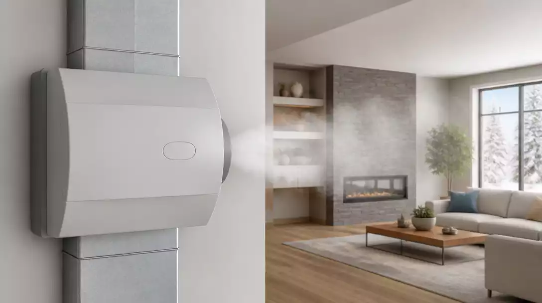 AprilAire humidifier in a modern home setting, adding moisture to the air