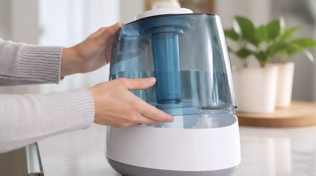 Person inspecting a Bionaire humidifier's water tank